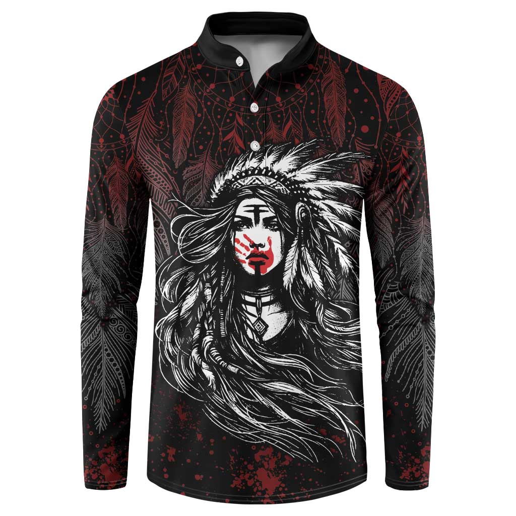 Native American MMIW Red Handprint Button Sweatshirt Dreamcatcher