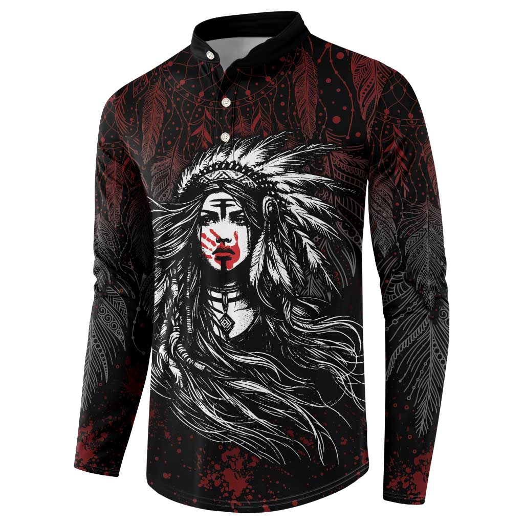 Native American MMIW Red Handprint Button Sweatshirt Dreamcatcher