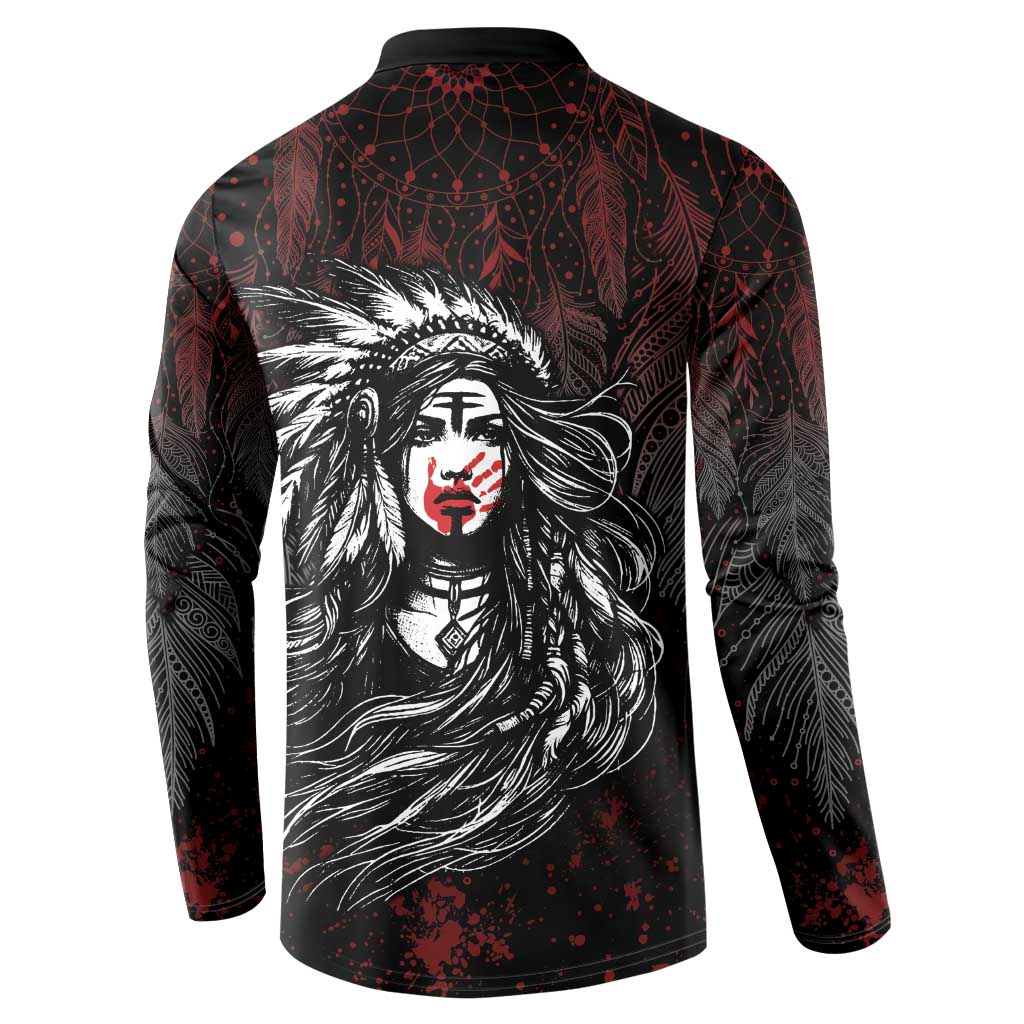 Native American MMIW Red Handprint Button Sweatshirt Dreamcatcher