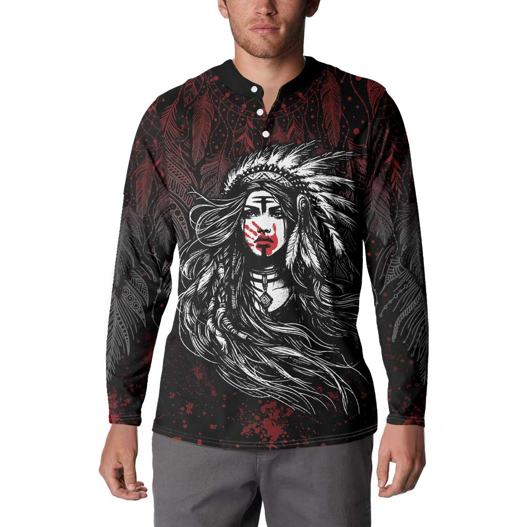 Native American MMIW Red Handprint Button Sweatshirt Dreamcatcher