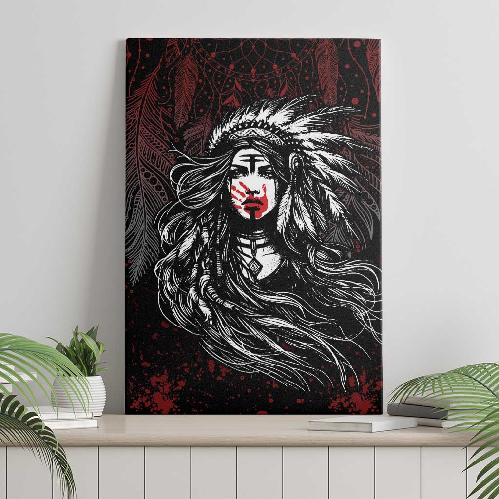 Native American MMIW Red Handprint Canvas Wall Art Dreamcatcher