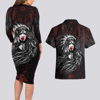 Native American MMIW Red Handprint Couples Matching Long Sleeve Bodycon Dress and Hawaiian Shirt Dreamcatcher