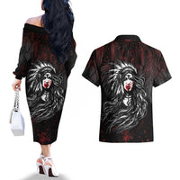 Native American MMIW Red Handprint Couples Matching Off The Shoulder Long Sleeve Dress and Hawaiian Shirt Dreamcatcher