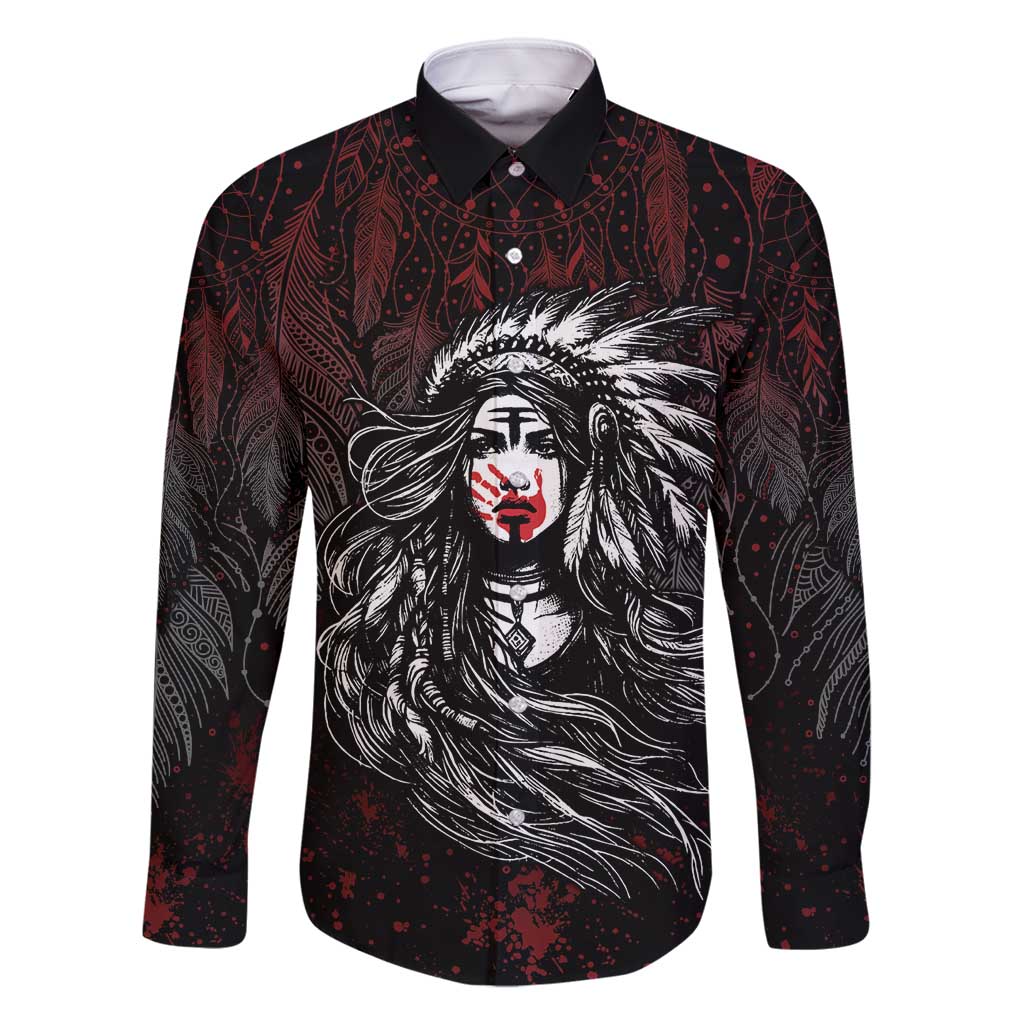 Native American MMIW Red Handprint Family Matching Long Sleeve Bodycon Dress and Hawaiian Shirt Dreamcatcher