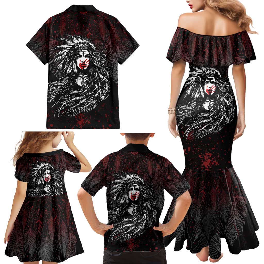 Native American MMIW Red Handprint Family Matching Mermaid Dress and Hawaiian Shirt Dreamcatcher