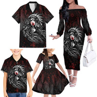 Native American MMIW Red Handprint Family Matching Off The Shoulder Long Sleeve Dress and Hawaiian Shirt Dreamcatcher