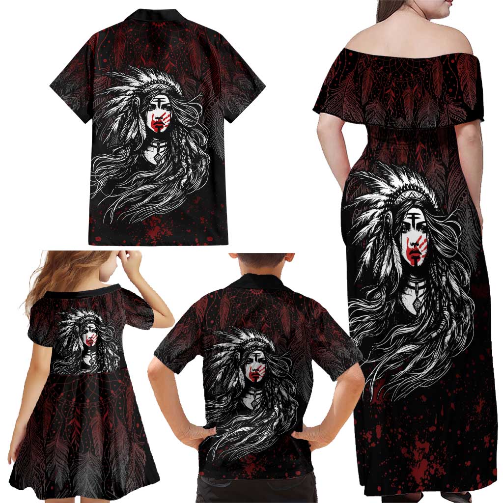 Native American MMIW Red Handprint Family Matching Off Shoulder Maxi Dress and Hawaiian Shirt Dreamcatcher