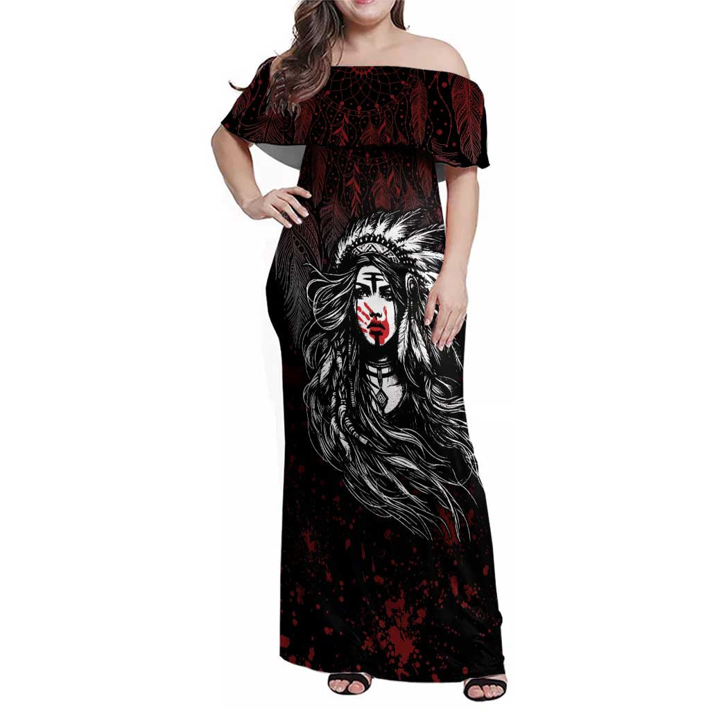 Native American MMIW Red Handprint Family Matching Off Shoulder Maxi Dress and Hawaiian Shirt Dreamcatcher