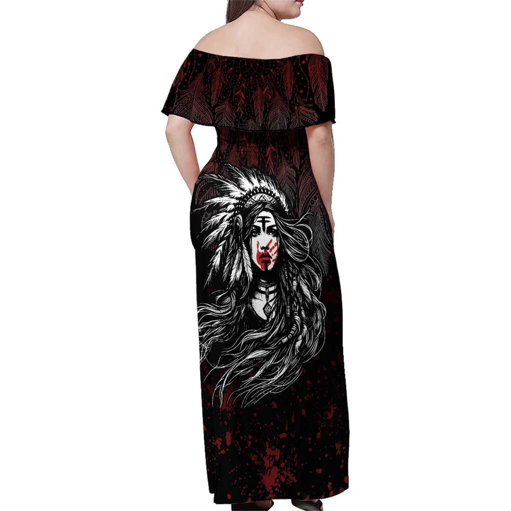 Native American MMIW Red Handprint Family Matching Off Shoulder Maxi Dress and Hawaiian Shirt Dreamcatcher