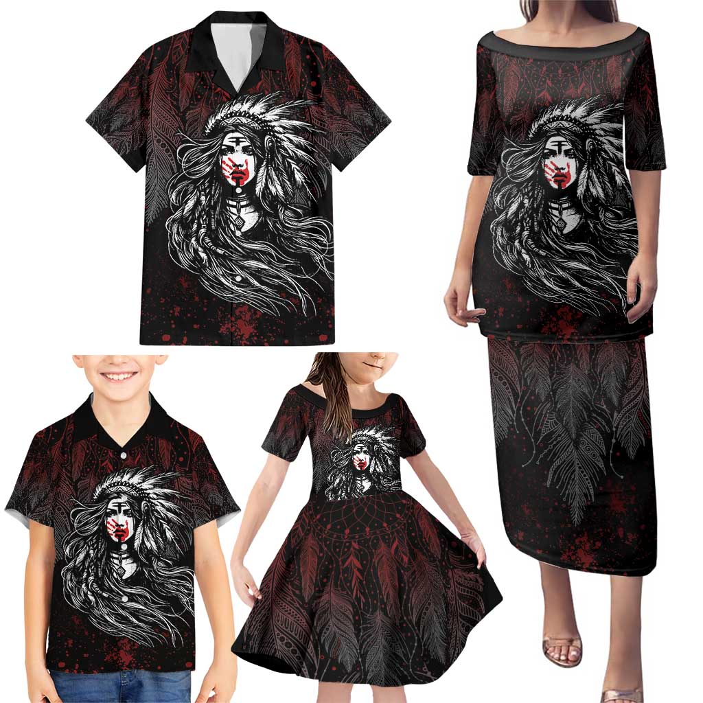 Native American MMIW Red Handprint Family Matching Puletasi and Hawaiian Shirt Dreamcatcher