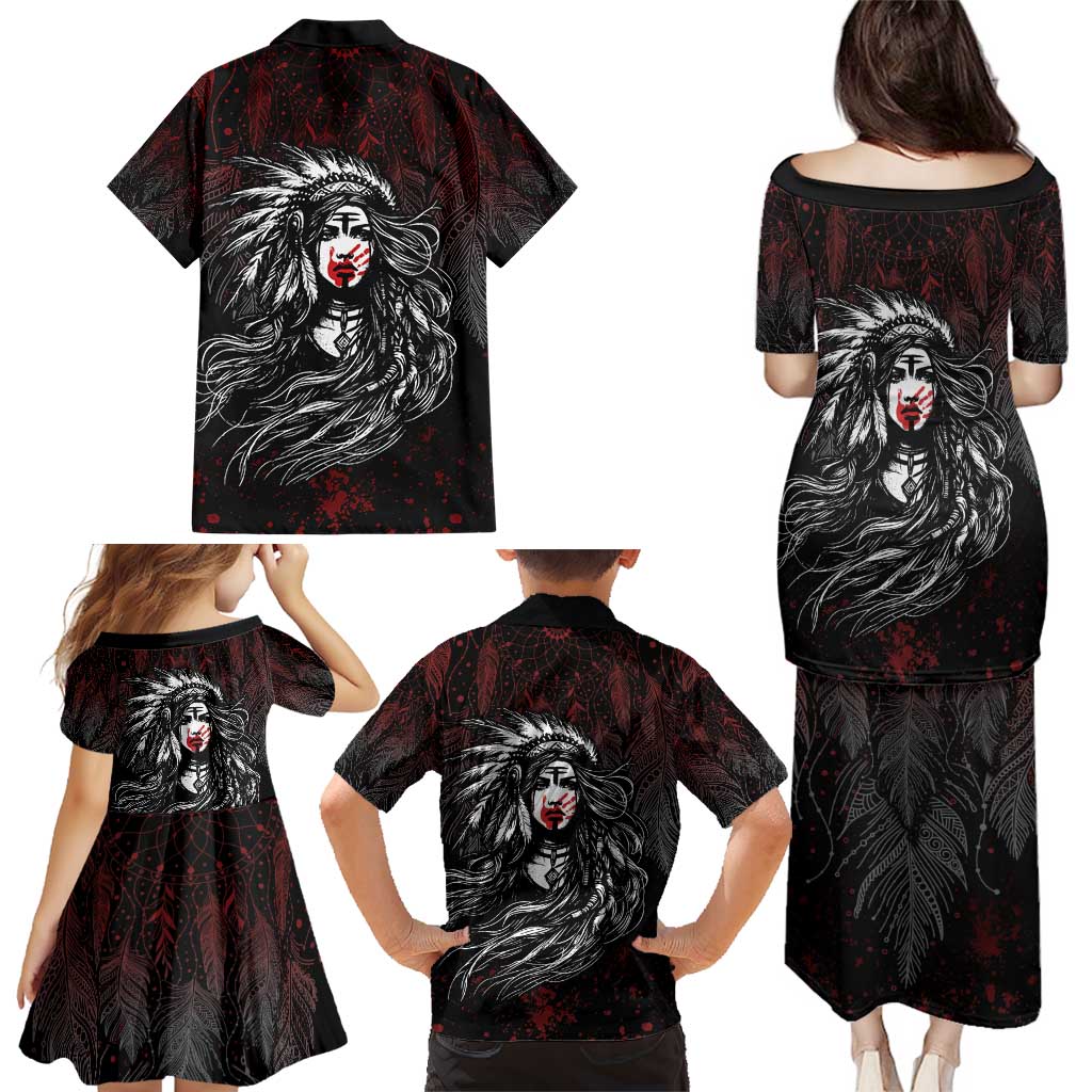 Native American MMIW Red Handprint Family Matching Puletasi and Hawaiian Shirt Dreamcatcher