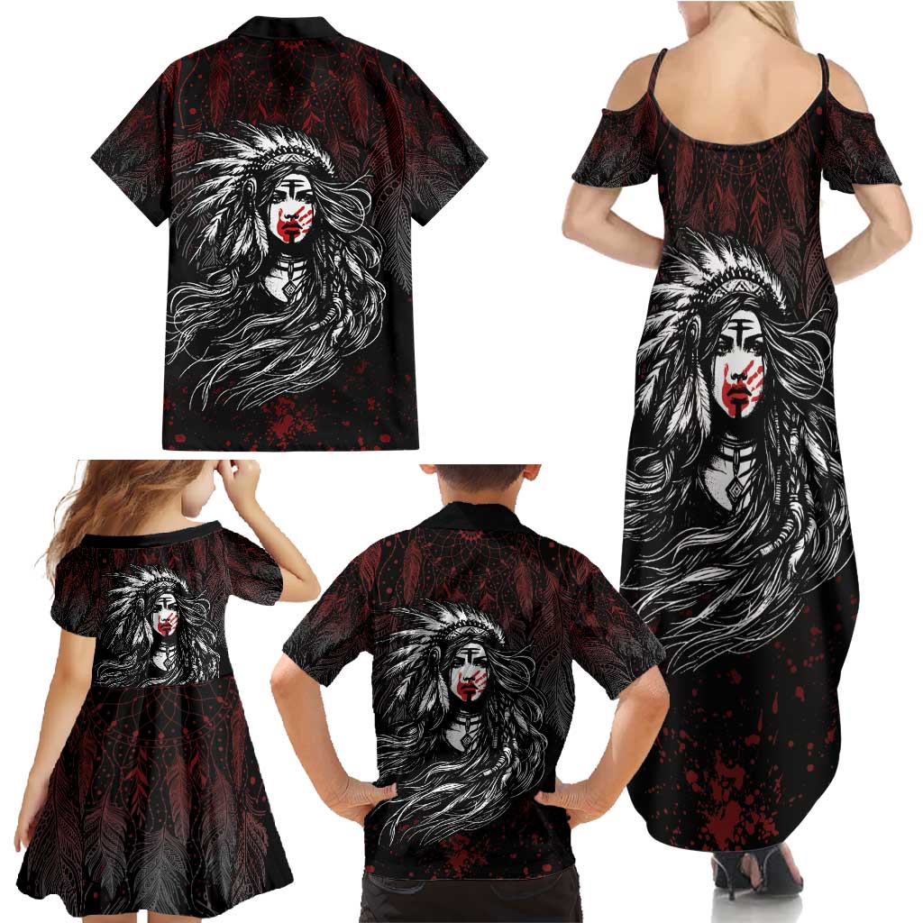 Native American MMIW Red Handprint Family Matching Summer Maxi Dress and Hawaiian Shirt Dreamcatcher