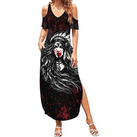Native American MMIW Red Handprint Family Matching Summer Maxi Dress and Hawaiian Shirt Dreamcatcher