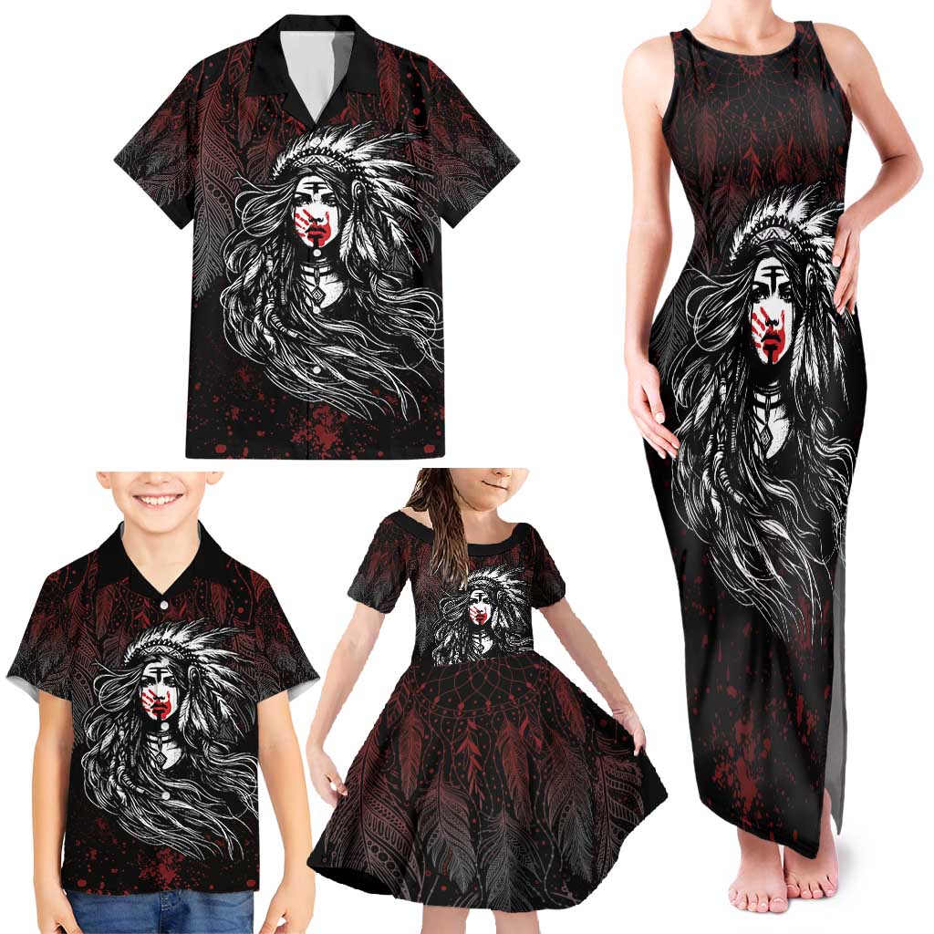 Native American MMIW Red Handprint Family Matching Tank Maxi Dress and Hawaiian Shirt Dreamcatcher
