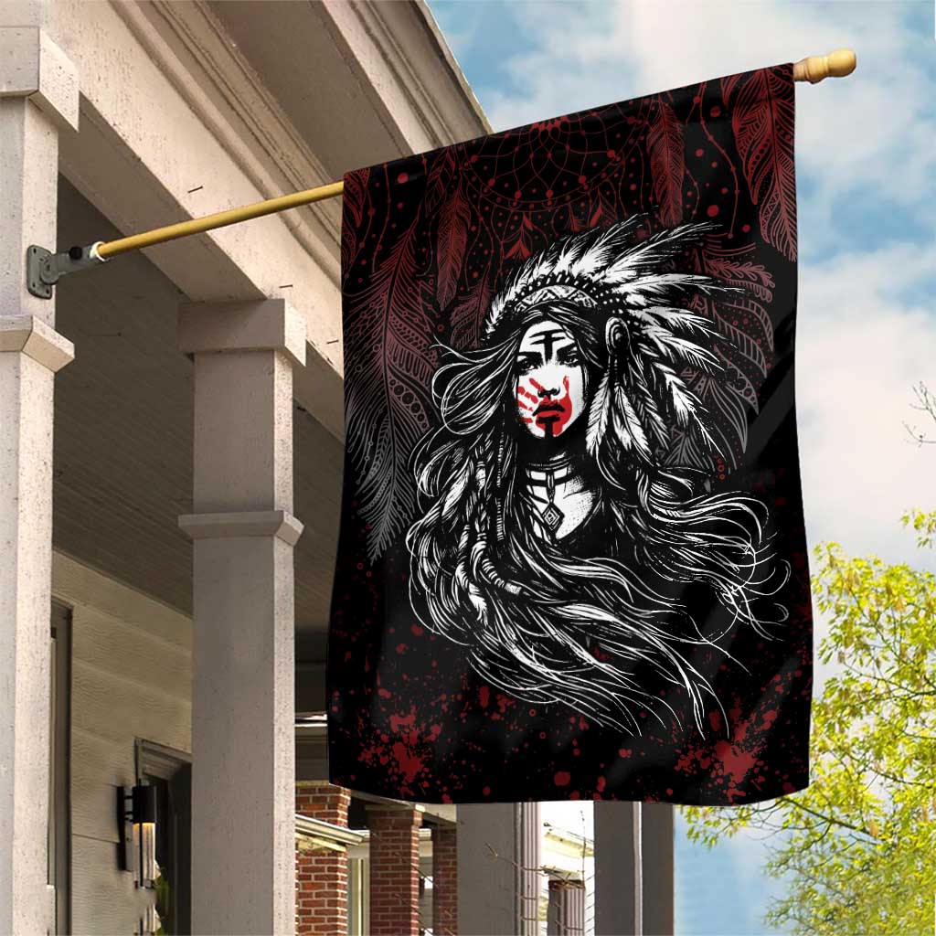Native American MMIW Red Handprint Garden Flag Dreamcatcher