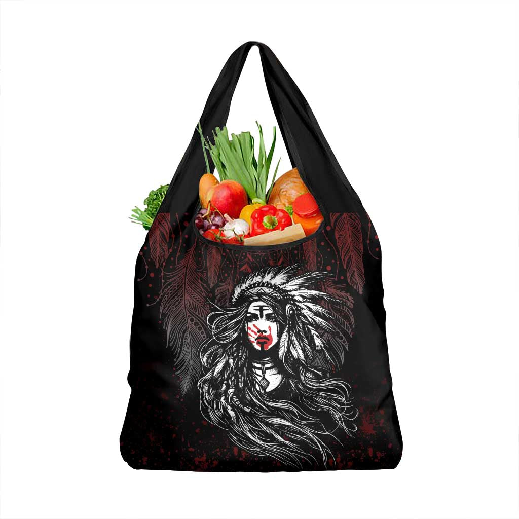 Native American MMIW Red Handprint Grocery Bag Dreamcatcher