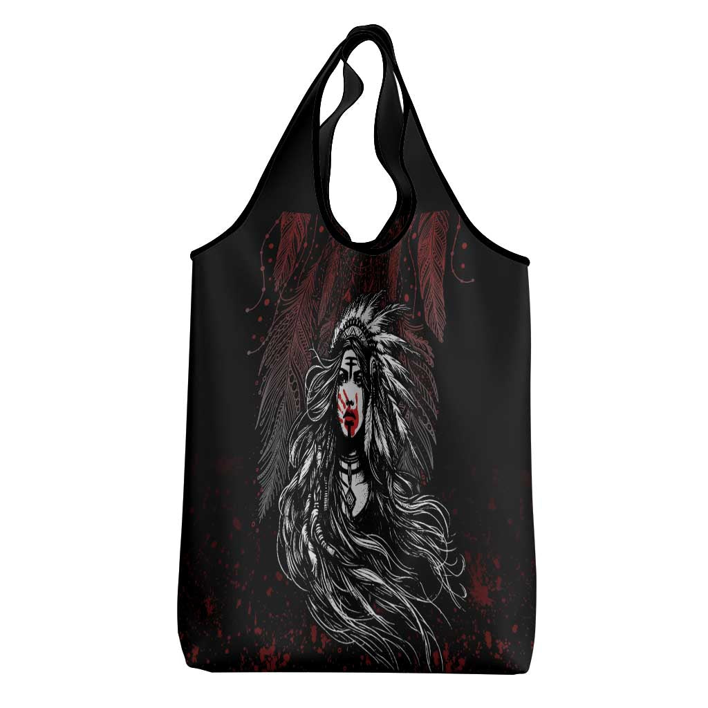 Native American MMIW Red Handprint Grocery Bag Dreamcatcher