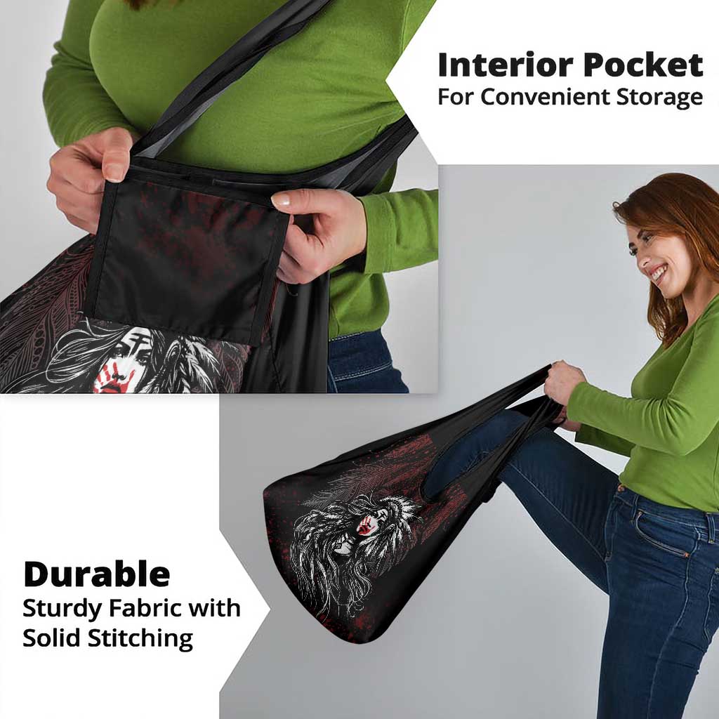 Native American MMIW Red Handprint Grocery Bag Dreamcatcher