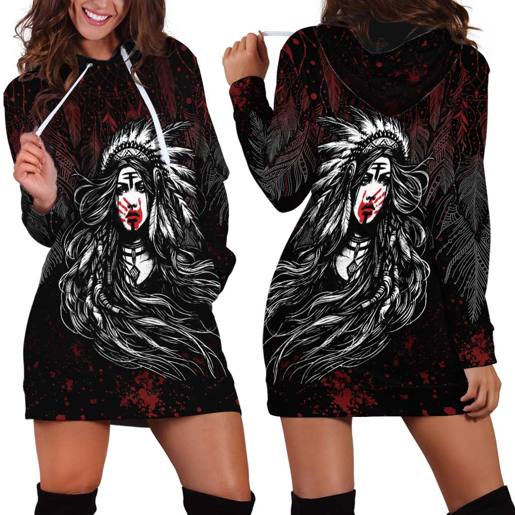 Native American MMIW Red Handprint Hoodie Dress Dreamcatcher