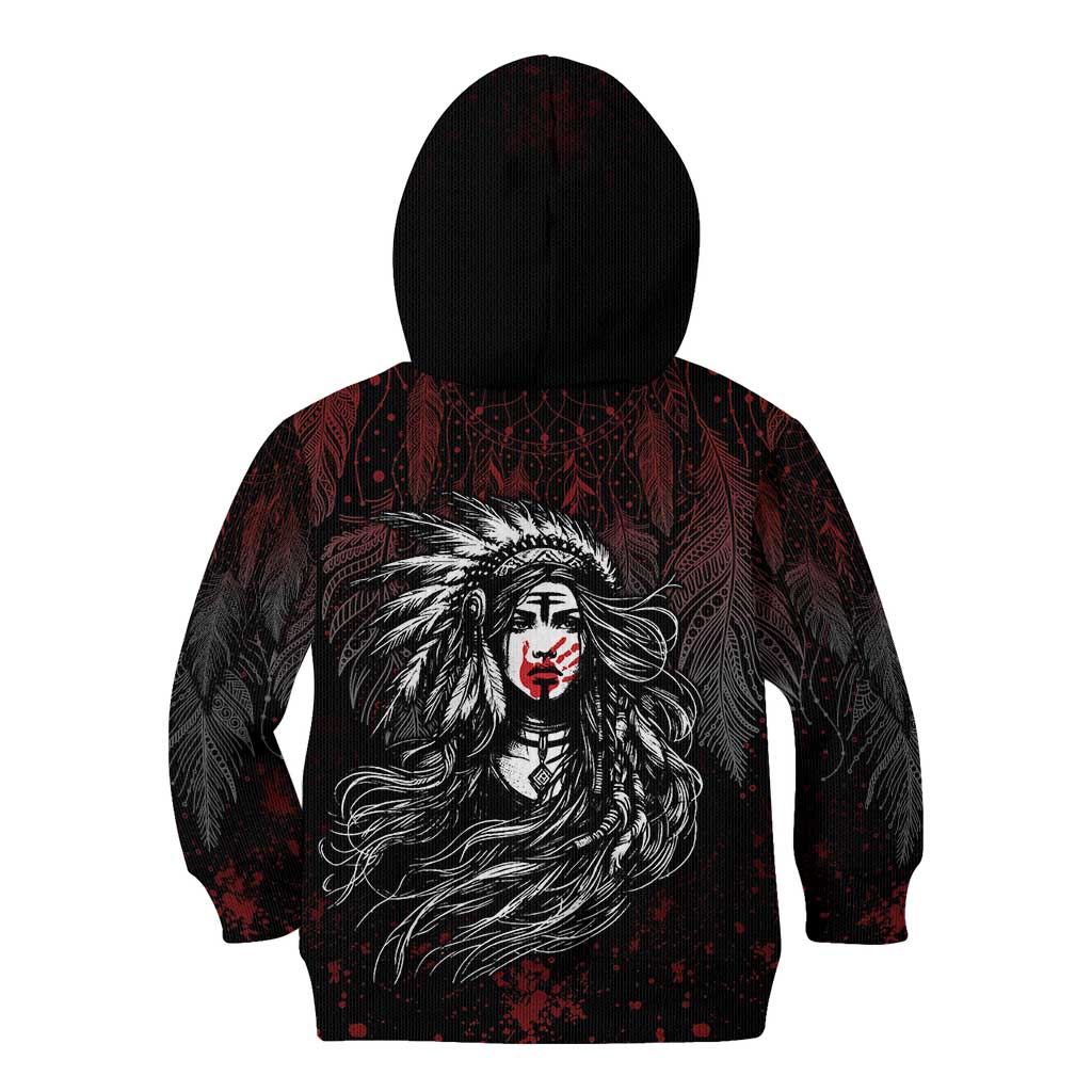 Native American MMIW Red Handprint Kid Hoodie Dreamcatcher