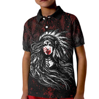 Native American MMIW Red Handprint Kid Polo Shirt Dreamcatcher