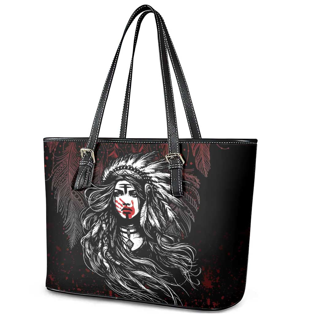 Native American MMIW Red Handprint Leather Tote Bag Dreamcatcher