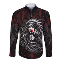 Native American MMIW Red Handprint Long Sleeve Button Shirt Dreamcatcher