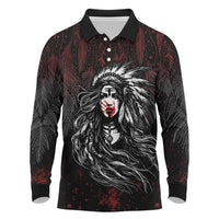 Native American MMIW Red Handprint Long Sleeve Polo Shirt Dreamcatcher