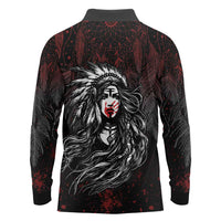 Native American MMIW Red Handprint Long Sleeve Polo Shirt Dreamcatcher