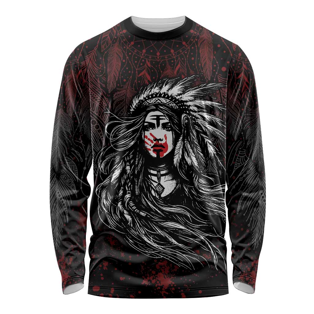 Native American MMIW Red Handprint Long Sleeve Shirt Dreamcatcher