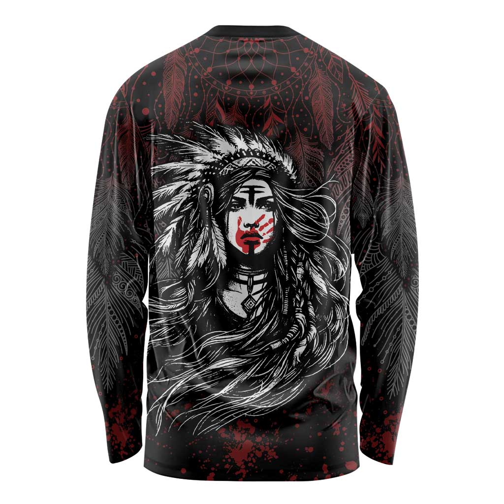 Native American MMIW Red Handprint Long Sleeve Shirt Dreamcatcher
