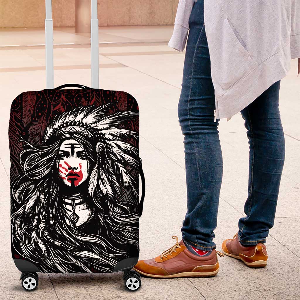 Native American MMIW Red Handprint Luggage Cover Dreamcatcher