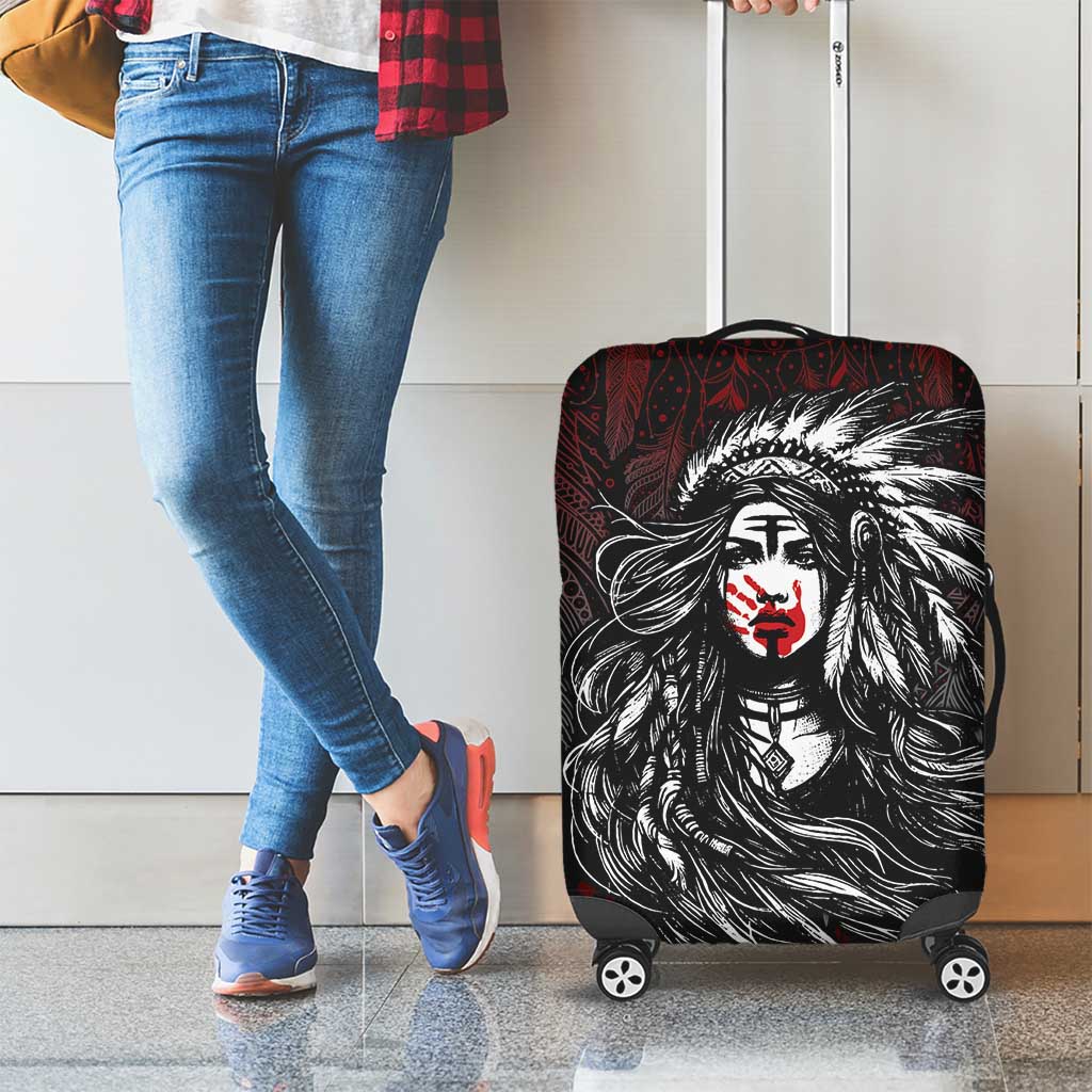 Native American MMIW Red Handprint Luggage Cover Dreamcatcher