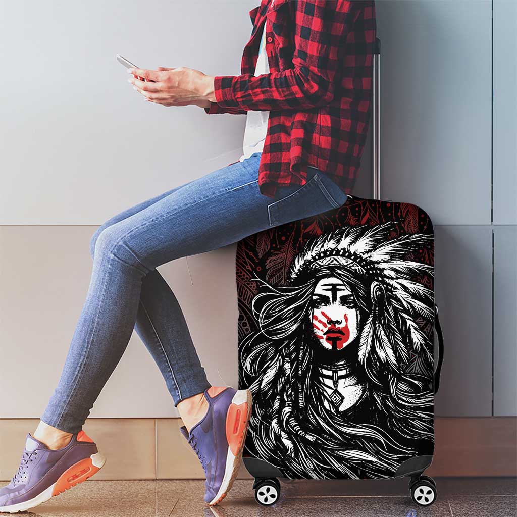 Native American MMIW Red Handprint Luggage Cover Dreamcatcher