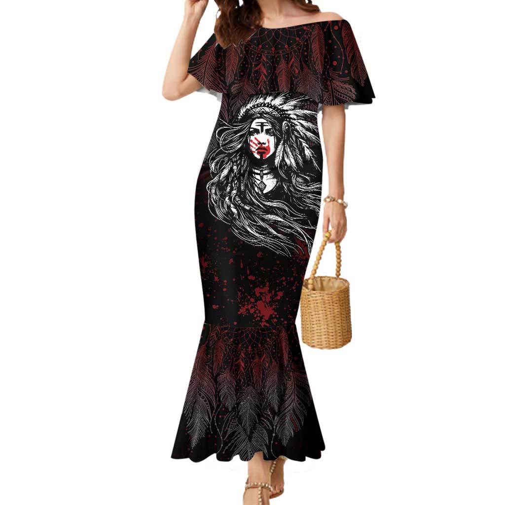 Native American MMIW Red Handprint Mermaid Dress Dreamcatcher