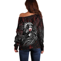 Native American MMIW Red Handprint Off Shoulder Sweater Dreamcatcher