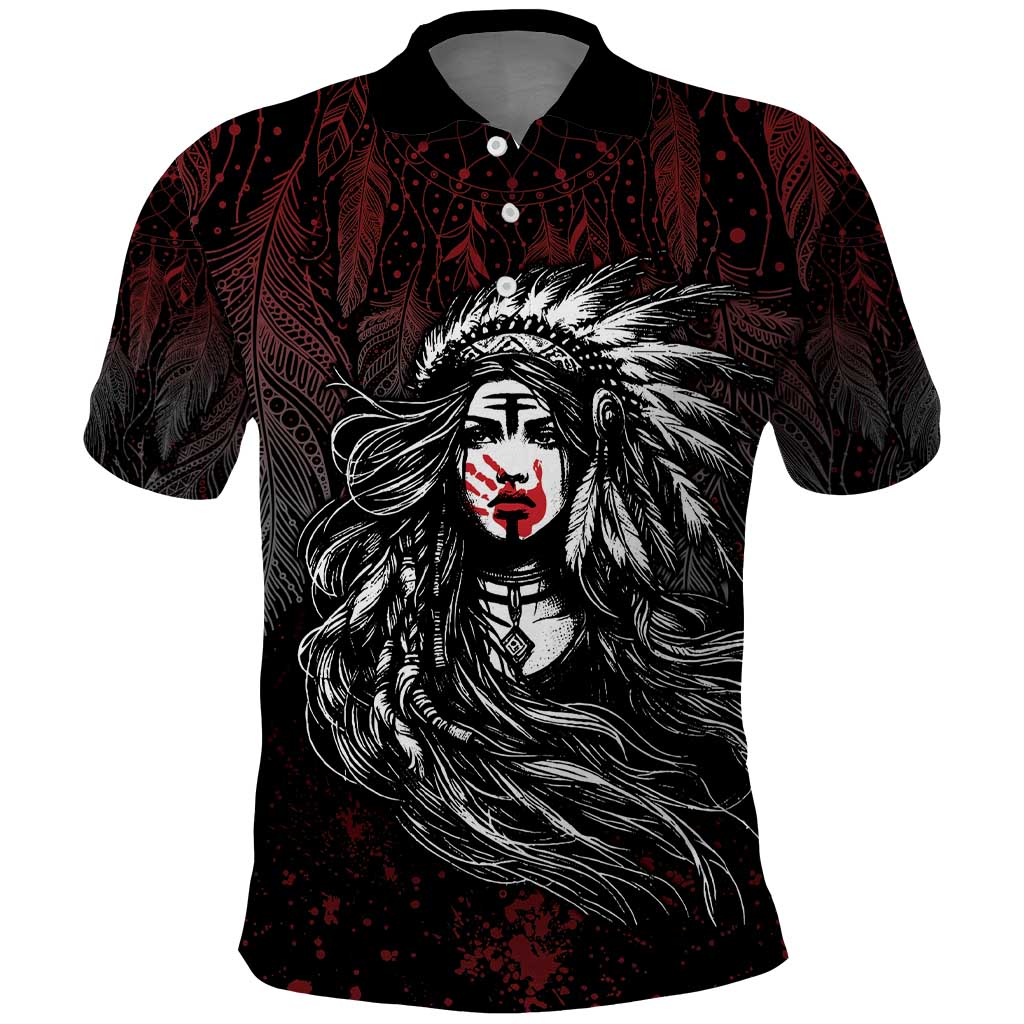 Native American MMIW Red Handprint Polo Shirt Dreamcatcher