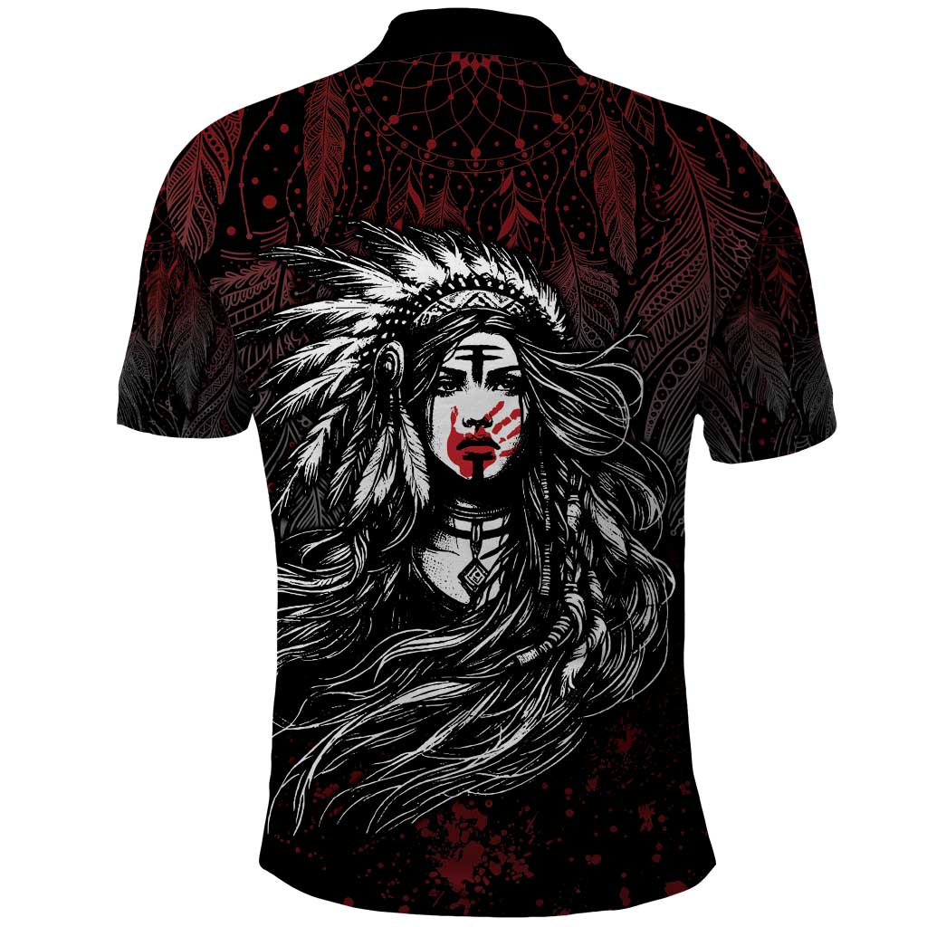 Native American MMIW Red Handprint Polo Shirt Dreamcatcher