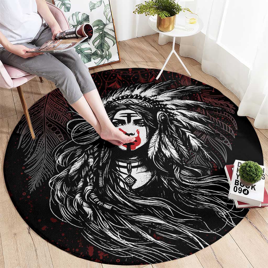 Native American MMIW Red Handprint Round Carpet Dreamcatcher