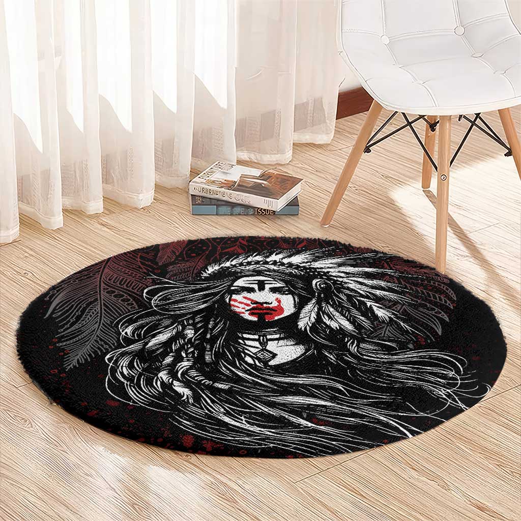 Native American MMIW Red Handprint Round Carpet Dreamcatcher