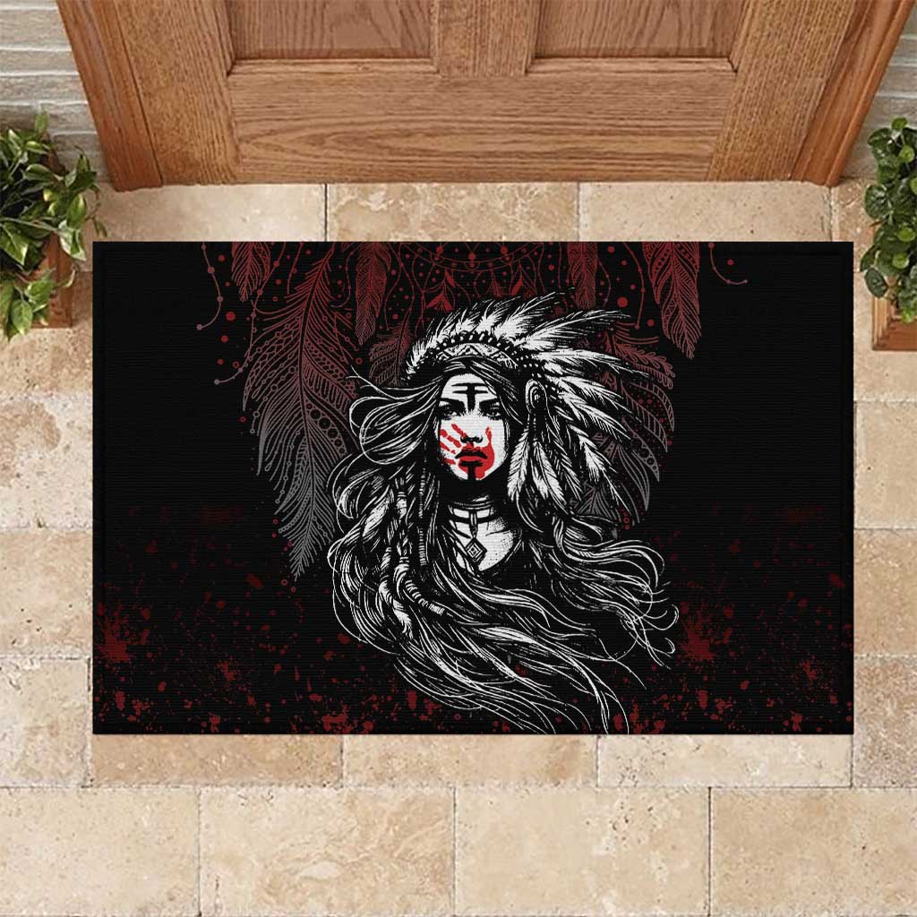 Native American MMIW Red Handprint Rubber Doormat Dreamcatcher