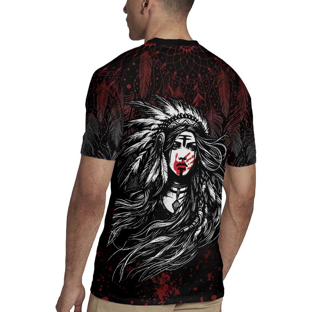 Native American MMIW Red Handprint Rugby Jersey Dreamcatcher