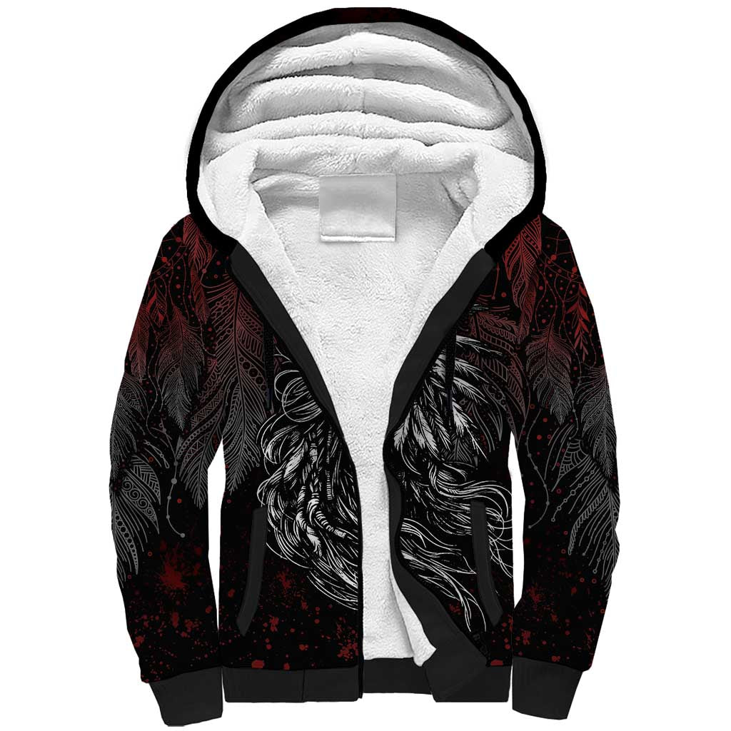 Native American MMIW Red Handprint Sherpa Hoodie Dreamcatcher