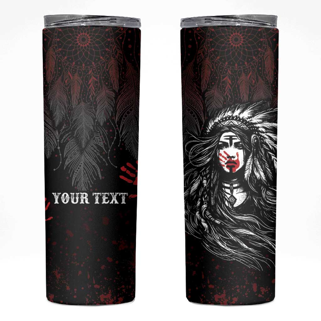 Personalized Native American MMIW Red Handprint Skinny Tumbler Dreamcatcher
