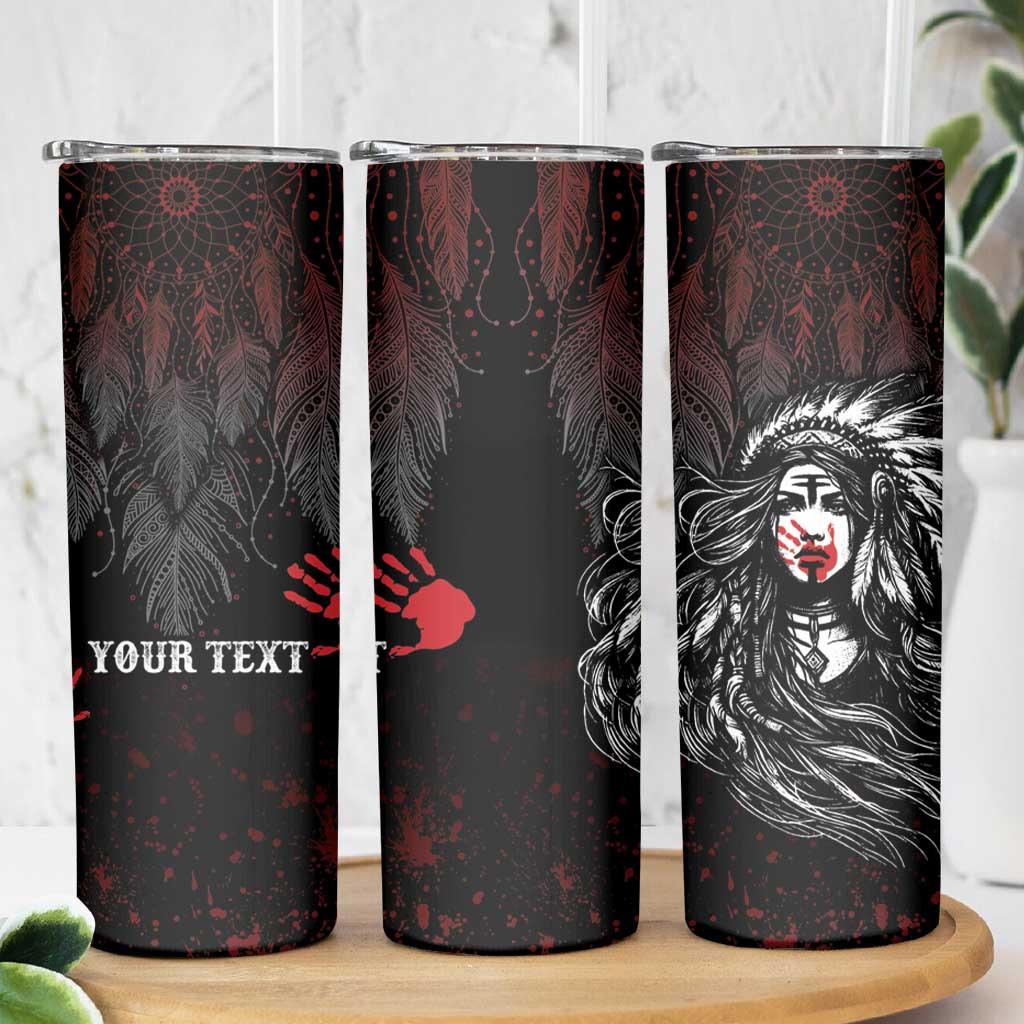 Personalized Native American MMIW Red Handprint Skinny Tumbler Dreamcatcher
