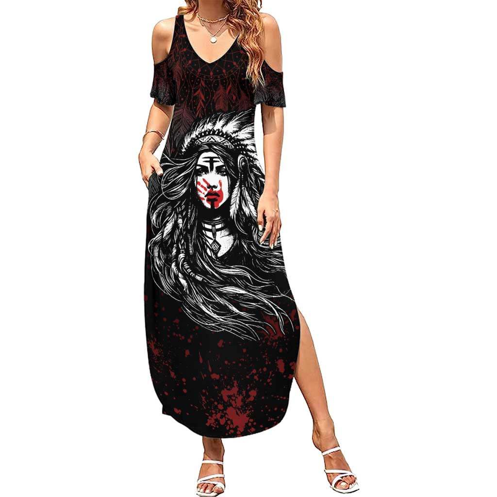 Native American MMIW Red Handprint Summer Maxi Dress Dreamcatcher