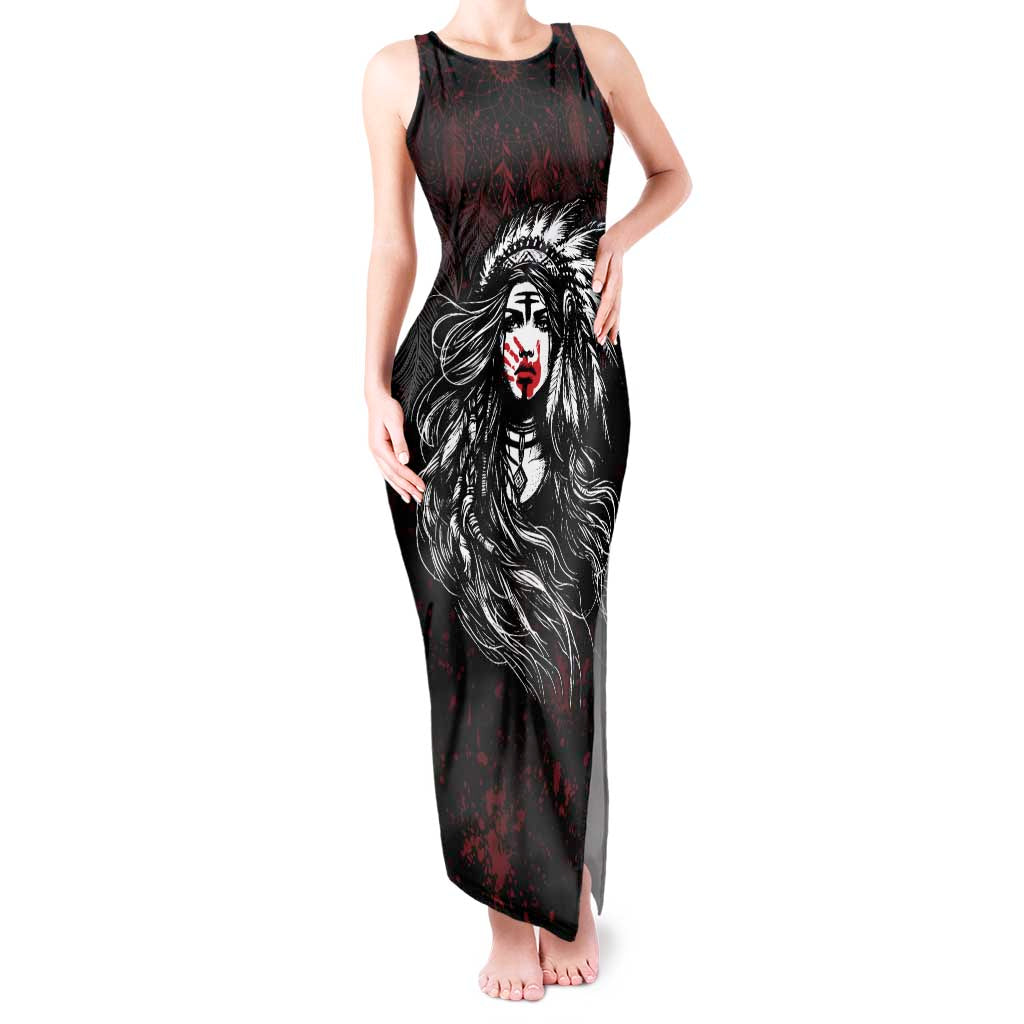 Native American MMIW Red Handprint Tank Maxi Dress Dreamcatcher