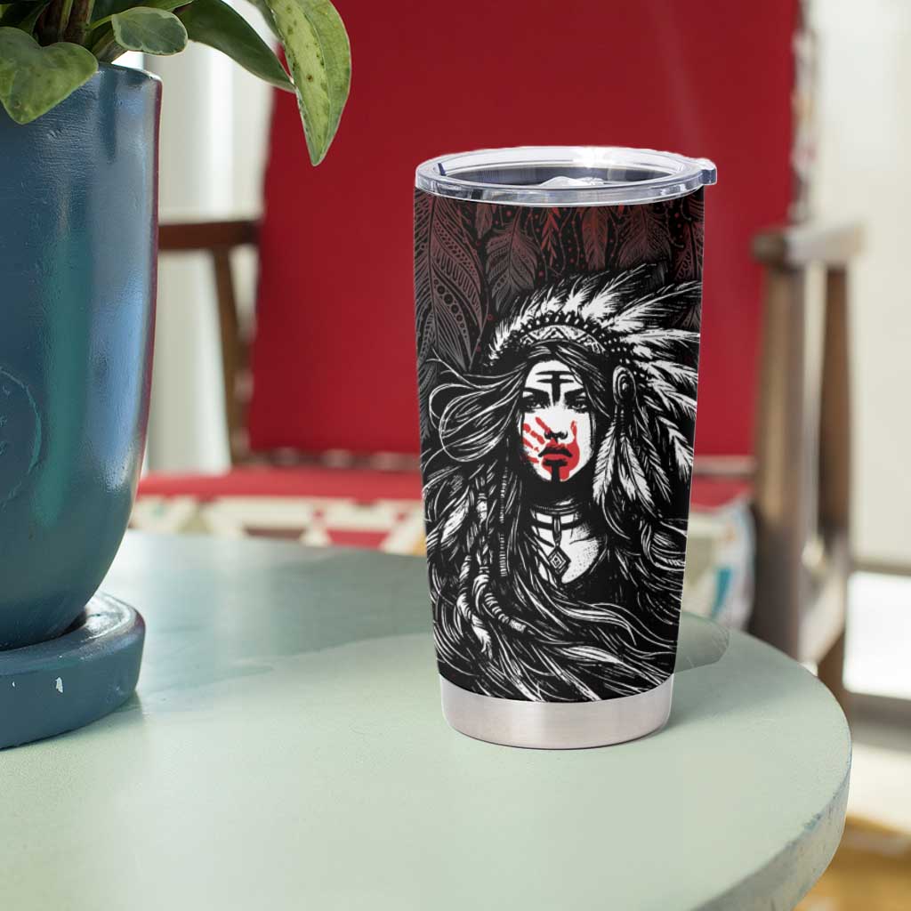 Personalized Native American MMIW Red Handprint Tumbler Cup Dreamcatcher