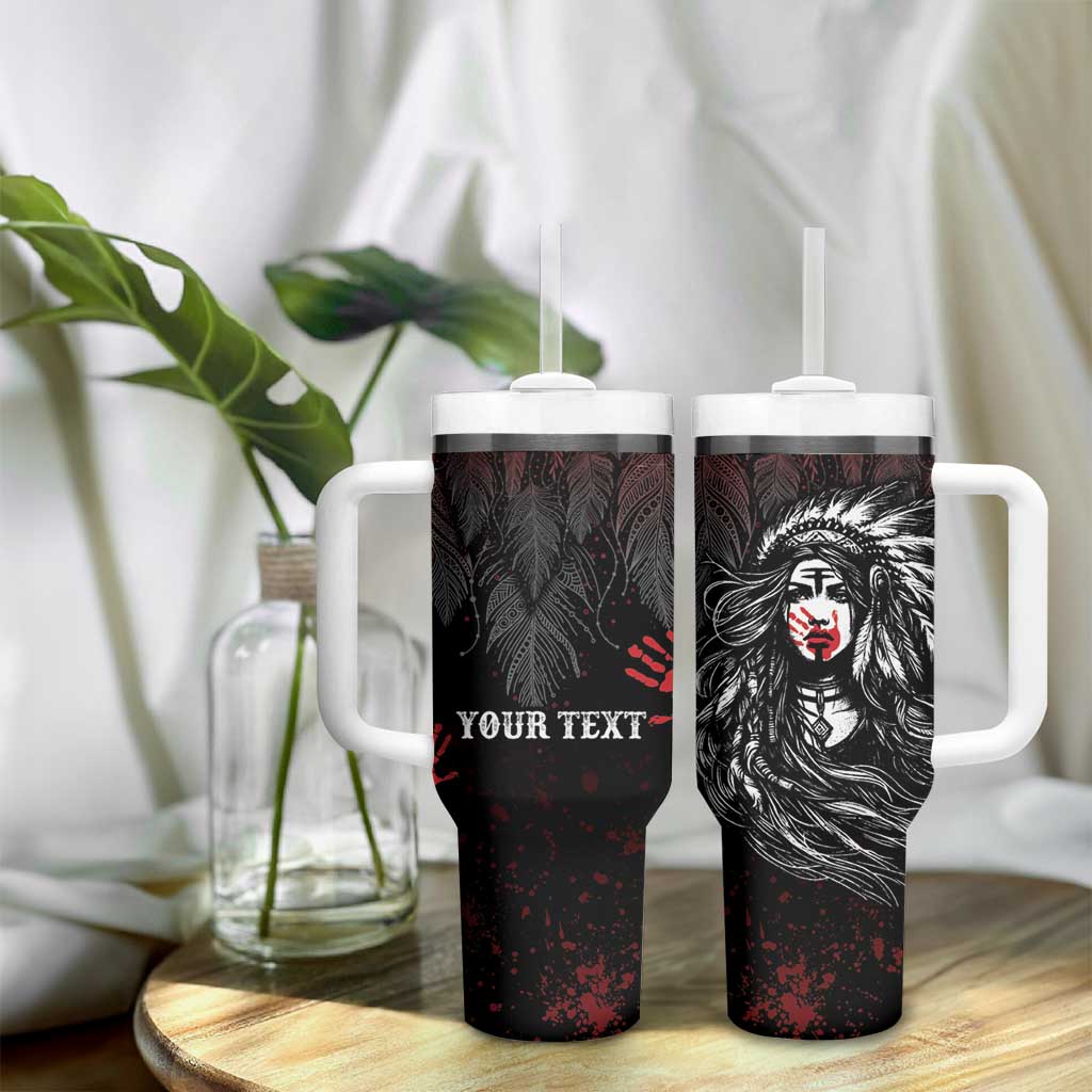 Personalized Native American MMIW Red Handprint Tumbler With Handle Dreamcatcher