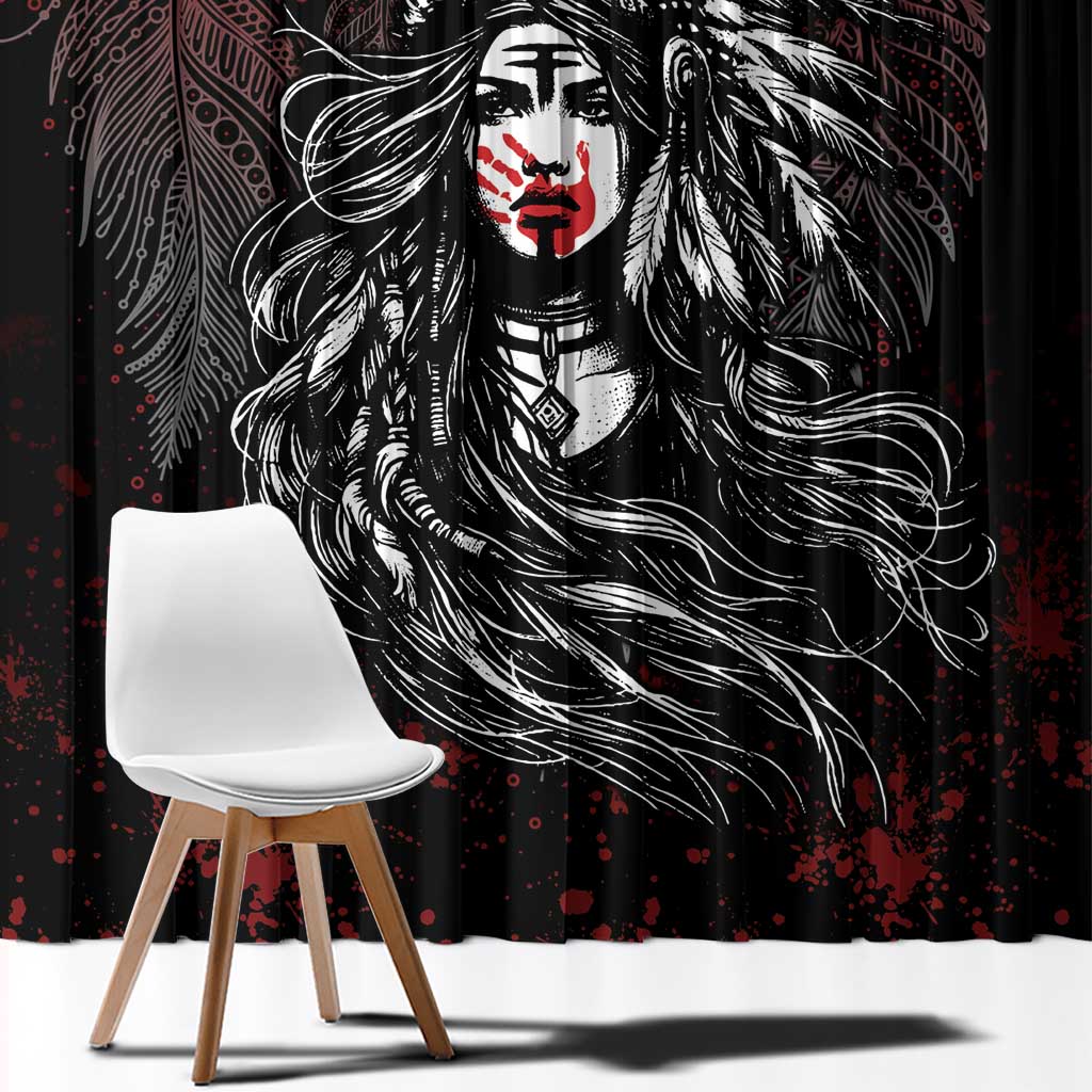 Native American MMIW Red Handprint Window Curtain Dreamcatcher